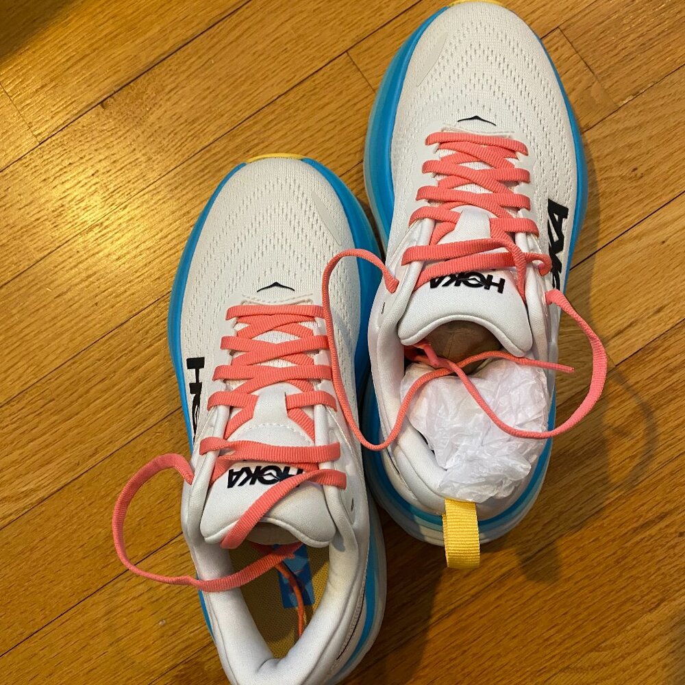 HOKA Bondi 8 in multicolor, size 6 wide; unused in original packaging